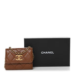 Lambskin Quilted Studded CC Clutch With Chain Brown