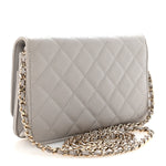 Caviar Quilted Studded CC Wallet On Chain WOC Grey
