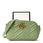 Calfskin Matelasse Small GG Marmont Chain Shoulder Bag Salamander Green