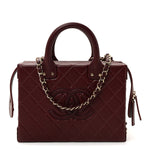 Calfskin Quilted Studded Square Vanity Case Burgundy