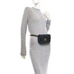 Lambskin Quilted Chain Infinity Waist Belt Bag Black