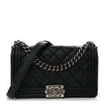 Calfskin Quilted Medium Boy Flap Black