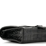 Shiny Calfskin Monochrome Crocodile Embossed Hourglass Chain Bag Black