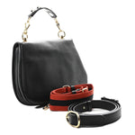 Roxy Calfskin Web Medium Studded Blondie Shoulder Flap Bag Black