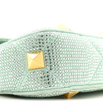 Crystal Suede Small Roman Stud Shoulder Bag Green