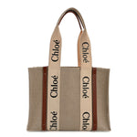 Linen Calfskin Medium Woody Ribbon Tote White Brown