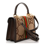 Monogram Jumbo GG Textured Dollar Calfskin Web Small Ophidia Padlock Top Handle Bag Camel Ebony New Acero