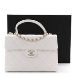 Caviar Quilted Medium Retro Twist Top Handle Flap White
