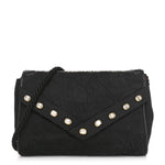 Fabric Quilted Crystal Envelope Small Flap Black