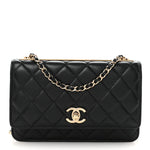 Lambskin Quilted Trendy CC Wallet On Chain WOC Black
