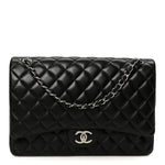 Lambskin Quilted Maxi Double Flap Black