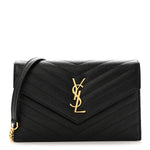 Grain De Poudre Matelasse Chevron Monogram Envelope Chain Wallet Black