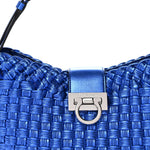 Metallic Woven Calfskin Trifolio Shoulder Bag Bluette