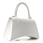 Shiny Calfskin Crocodile Embossed Small Hourglass Top Handle Bag White