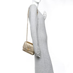 Metallic Lambskin Quilted Mini CC Crystal Logo Chain Flap Gold