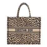 Canvas Mizza Embroidered Large Leopard Book Tote Beige