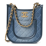 Washed Denim Quilted Small Hobo Blue
