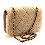 Shearling Lambskin Quilted Furry Coco Flap Beige Dark Brown