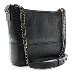 Crocodile Embossed Calfskin Medium Gabrielle Cocodile Hobo Black