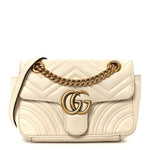 Calfskin Matelasse Mini GG Marmont Shoulder Bag White