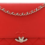 Grained Calfskin Quilted CC Box Wallet On Chain WOC Red