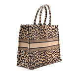 Canvas Mizza Embroidered Large Leopard Book Tote Beige