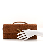 Suede Intrecciato Long Andiamo Top Handle Clutch  Amber