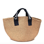 X MIFUKO Raffia Kids Basket Bag Black Beige