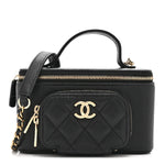 Caviar Quilted Top Handle Pocket Vanity Case Black