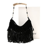 Suede Calfskin Fringe Buffalo Horn Mombasa Hobo Black
