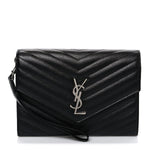 Grain De Poudre Matelasse Chevron Monogram Envelope Clutch Black