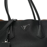Vitello Daino Medium Double Tote Black Cuoio