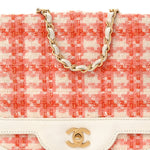 Tweed Calfskin Square Flap Bag Orange White