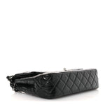 Distressed Patent Quilted Medium Double Flap Black