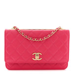 Lambskin Quilted Trendy CC Wallet On Chain WOC Dark Pink