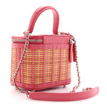 Calfskin Raffia Small Take Away Vanity Case Bag Pink Beige