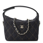 Denim Quilted Hobo Clutch With Chain Dark Blue Orange