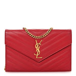 Grain De Poudre Matelasse Chevron Monogram Chain Wallet Red