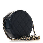 Caviar Quilted Round Clutch With Chain Navy