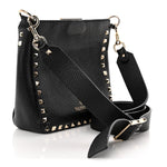 Pebbled Calfskin Mini Rockstud Flip-Lock Messenger Bag Black