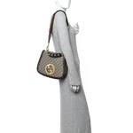 GG Supreme Monogram Textured Dollar Calfskin Web Medium Blondie Top Handle Shoulder Flap Bag Beige Ebony New Acero