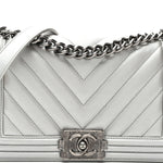 Metallic Caviar Chevron Quilted Medium Boy Flap Silver