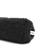 Tweed Quilted Kiss Lock Clutch Black