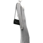 Fabric Quilted Crystal Envelope Small Flap Black