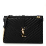 Grain De Poudre Matelasse Chevron Large Monogram Satchel Black