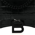 Shiny Calfskin Monochrome Crocodile Embossed Hourglass Chain Bag Black