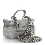 Metallic Caviar Quilted Mini Top Handle Vanity With Chain Silver