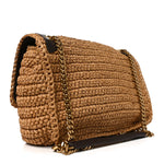 Raffia Calfskin Monogram Medium Niki Chain Satchel Natural
