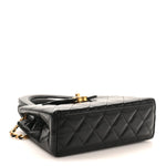 Shiny Aged Calfskin Quilted Nano Kelly Shopper Black
