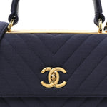 Jersey Chevron Quilted Small Trendy CC Dual Handle Flap Bag Navy Blue